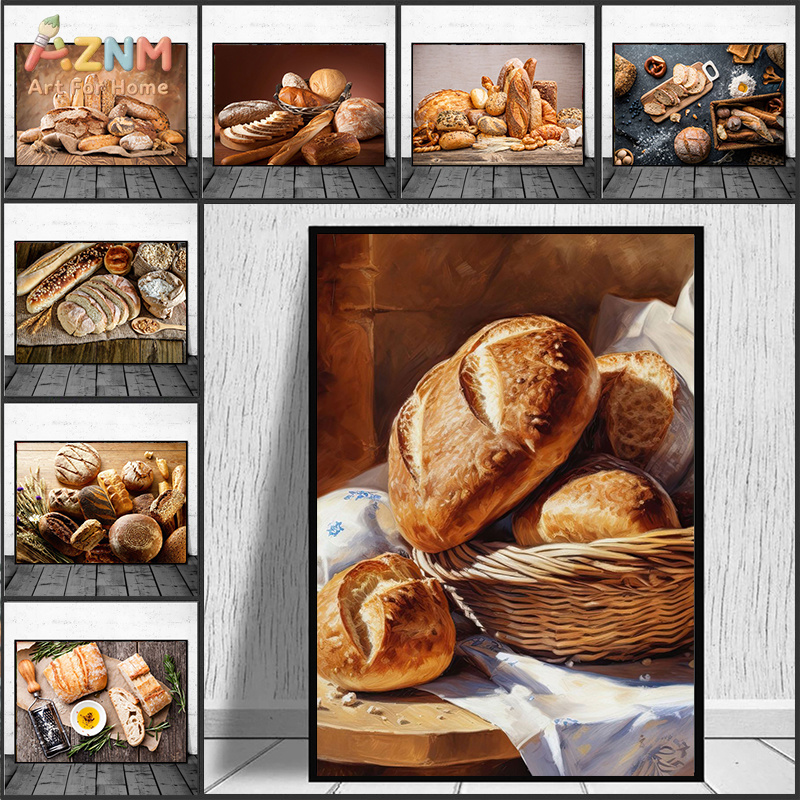 Kitchen And Baking Life - AZNM Lukisan Realistis Roti Panggang Segar